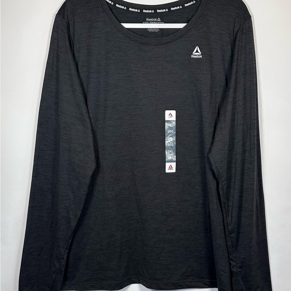 Reebok Men's Stride Performance Heather Black Long Sleeve Shirt Size 3XL